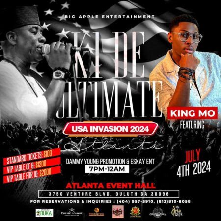 International Nigerian singer King Mo is set to perform alongside K1 De Ultimate in Atlanta, United States 2